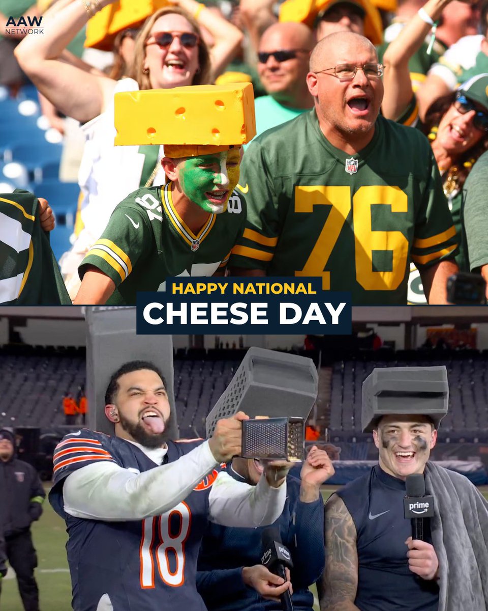 AAW_Network's tweet photo. Happy #NationalCheeseDay to you Cheeseheads and those Cheesehead haters 🧀 https://t.co/9jYozCROfi