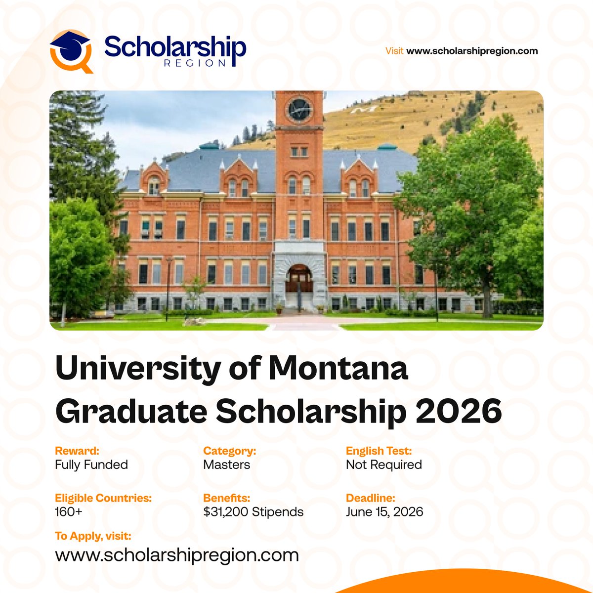 scholarsregion's tweet photo. Highly Rewarding Scholarship Opportunities in the United States for International Masters Students in 2026/27. #SRThread
University of Montana Graduate Scholarship 2026
https://t.co/zDsjsRSNVn
Michigan State University Masters Scholarship in USA 2026 | Fully Funded
https://t.co/VAROhI3K2R
University of Maine Scholarship in USA 2026 | Fully Funded
https://t.co/hTKHZC4BZj
Kansas State University Scholarship 2026 in United States
https://t.co/qcJqPBKisa
Louisiana State University Scholarships in USA 2026 | Fully Funded
https://t.co/j4WiQdCei6
2027 Harvard University MBA Scholarship in USA
https://t.co/PX0WVGFSmu
University of Texas Scholarship in USA 2026 | Fully Funded
https://t.co/JEmWd0Y4Lp