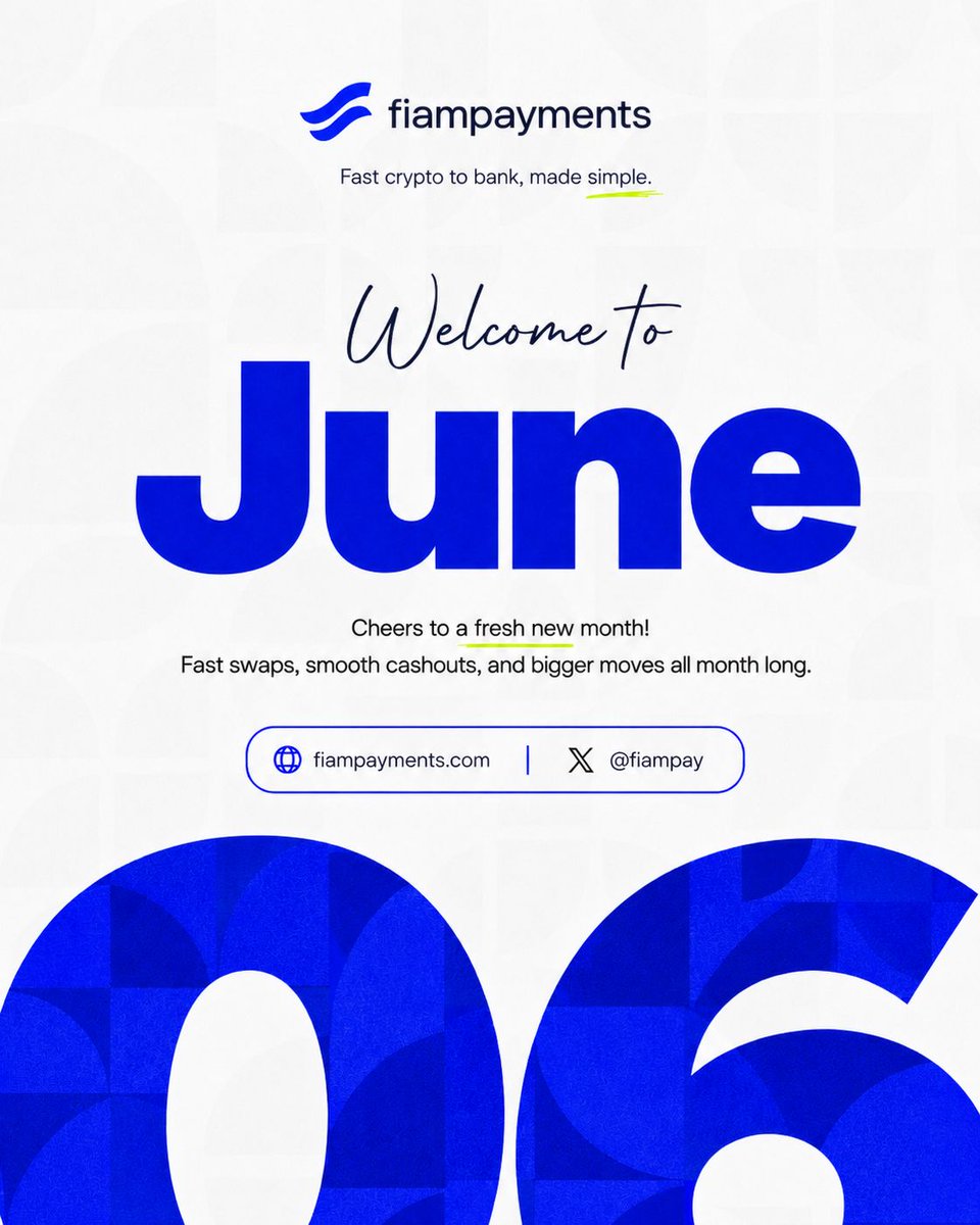fiampay's tweet photo. It’s a brand-new month, and the gateway to the second half of the year.

That means a fresh opportunity to move bigger, earn better, and stay ahead. 

To every trader, freelancer, P2P vendor, and crypto hustler: May June bring you faster wins, smoother transactions, and heavier bags. 💙

And when it’s time to cash out, FiamPayments is right here to ensure your crypto-to-Naira transactions are instant, seamless, and completely stress-free.

No delays. 
No signup stress..
Just smooth payouts exactly when you need them.

Here’s to moving smarter for the rest of 2026. 
Get started today: https://t.co/WnYWR8i1qZ

#WelcomeJune #FiamPayments #NewMonth #CryptoToNaira #USDT #USDC