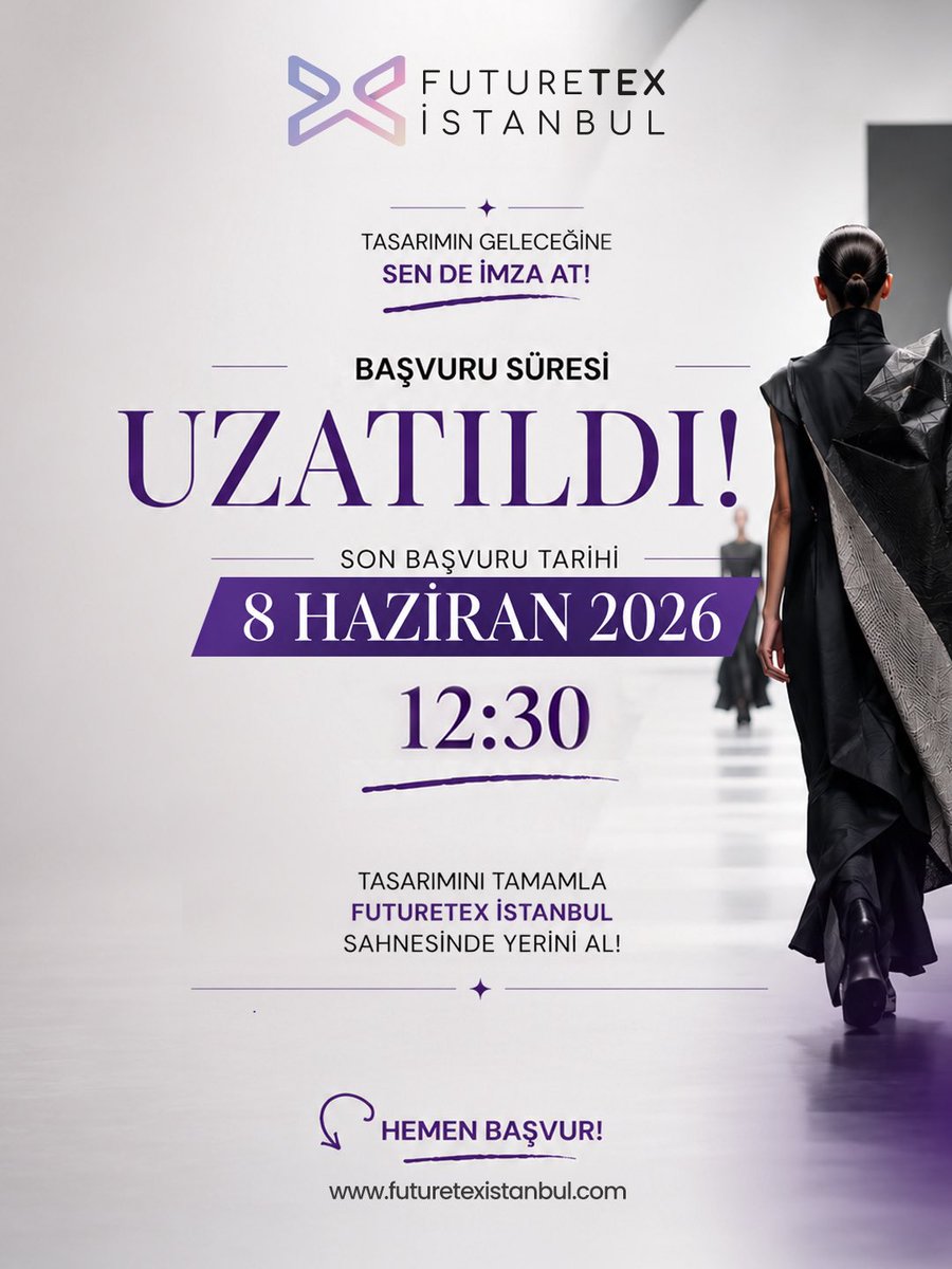 futuretexist's tweet photo. Başvuru Tarihi Uzatıldı!

Futuretex İstanbul Kumaş Tasarım Yarışması başvuruları 8 Haziran Pazartesi günü saat 12:30’a kadar uzatılmıştır.Başvurularını tamamlamış olan yarışmacılarımız ise bu süre içerisinde dosyaları üzerinde değişiklik yapabilmektedir.

#Futuretex2026 https://t.co/ivvceGACDW