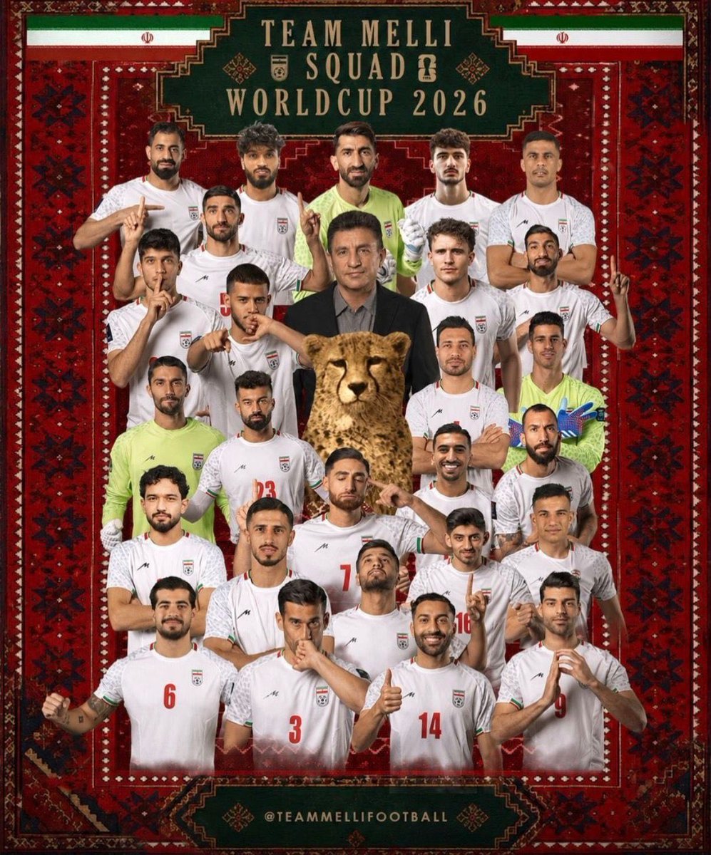 WorldCup26HQ's tweet photo. 🚨🇮🇷 Iran have announced their squad for the 2026 FIFA World Cup.

Their schedule is as follows: 

🇳🇿 New Zealand | June 15
🇧🇪 Belgium | June 21
🇪🇬 Egypt | June 26 https://t.co/1lDAqJSazf