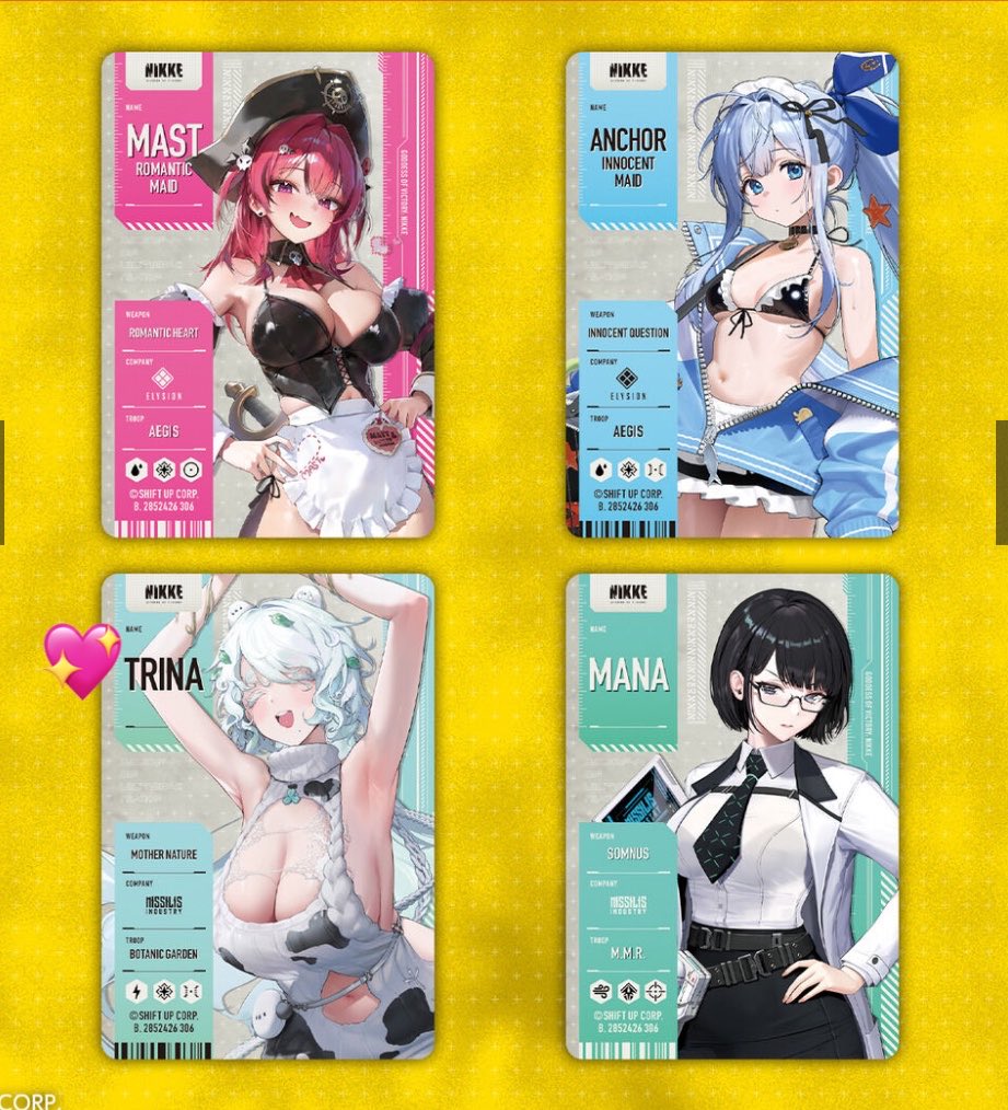 UN7908189759450's tweet photo. 【交換】勝利の女神NIKKE メタリックパス メタリックパスコレクション カード  

〈譲〉写真1

〈求〉写真2〜4の💖

リトルマーメイドさん・ナユタさんはリバーレリオさんとの交換のみ。
梅田手渡しor郵送交換希望です。
条件の合う方がいらっしゃいましたら、お気軽にお声掛けくださいませ🙇‍♀️ https://t.co/jV2n8FXV11