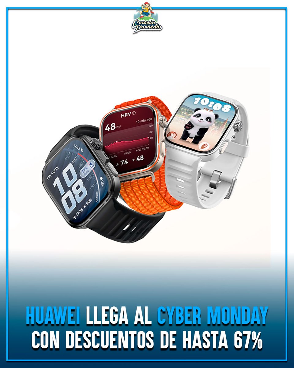 CorredorProm's tweet photo. [CHI 🇨🇱] Huawei llega al Cyber Monday con descuentos de hasta 67% en smartphones, wearables, audio y más ⌚️🏃🏻‍♀️🏃🏻‍♂️
🔗: https://t.co/Yv972uWA02 https://t.co/Cm5eQNHkJq