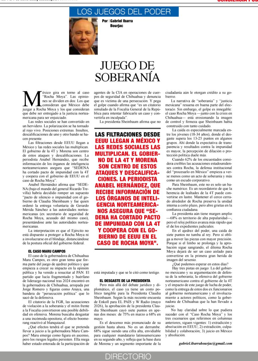 bourjack's tweet photo. Les comparto mi columna: El juego de poder en torno a la soberanía que hace la Presidenta @Claudiashein y el choque con el gobierno de EEUU que reclama la extradición de Rocha Moya con sus consecuencias, mi análisis en Conciencia Pública. Link: https://t.co/WWyAAO9Tc9 https://t.co/mBtJRuXlsw