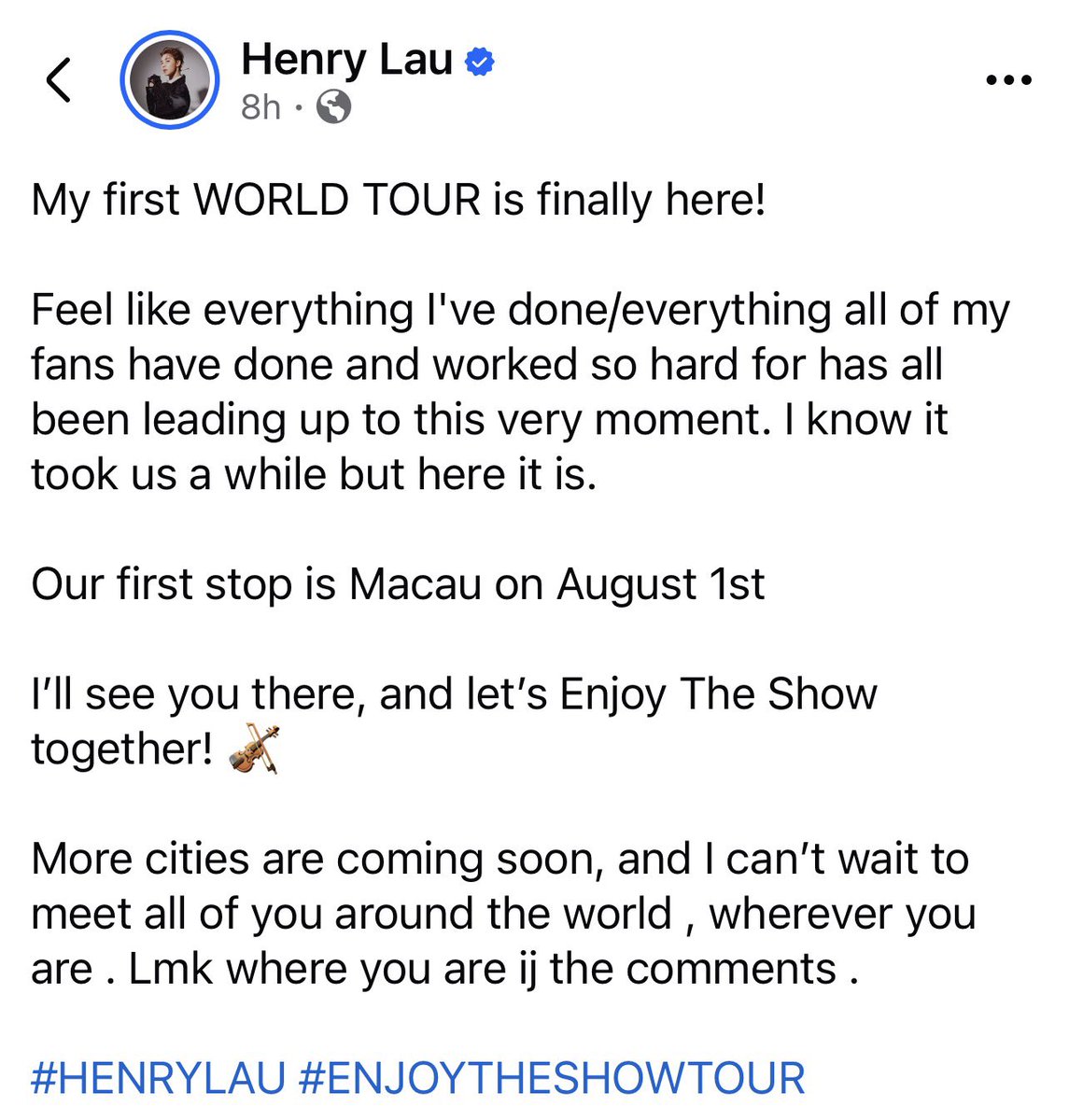 almingtx's tweet photo. OH EM GEE‼️ Our music genius @henrylau89  is finally touring!
Thank goodness🙏🏼
#HENRY please include USA🇺🇸 
I don't care which cities or states🎉🥳

🔗https://t.co/FaiLWUlp22

#HENRYLAU #ENJOYTHESHOW 
#ENJOYTHESHOWTOUR https://t.co/Erq7j4UEN1