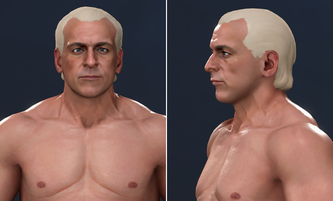 CFPunk2k's tweet photo. "To be the man...you gotta BEAT the man!"

Here’s a work-in-progress look at my Ric Flair (late career) CAW!    

Face texture available from @AlphaTextures

#WWE2k26 https://t.co/iPxl3vS9rv