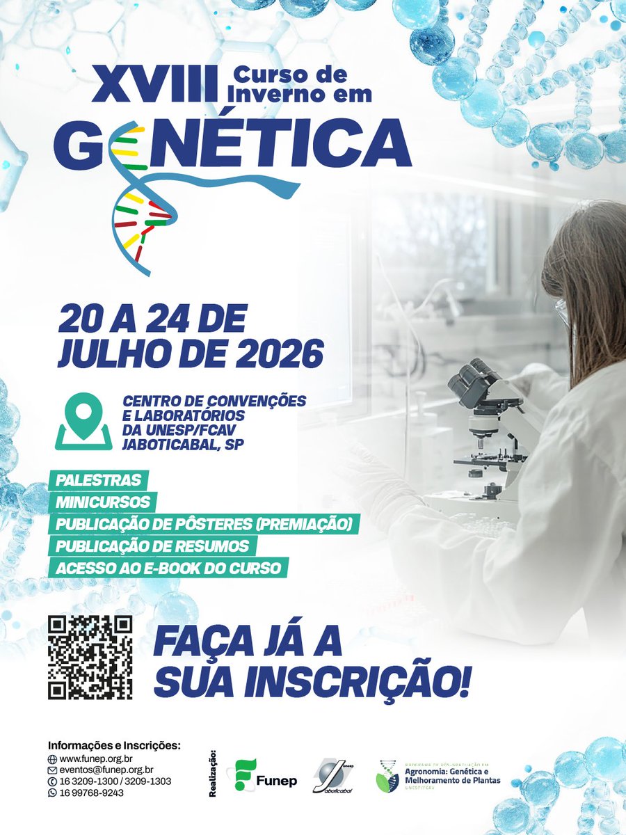 funep's tweet photo. 🧬❄️ Participe do XVIII Curso de Inverno em Genética!

Aprofunde seus conhecimentos nos principais conceitos e aplicações da genética, com abordagem atual e conteúdo voltado à pesquisa e formação acadêmica. https://t.co/M5RDRyBXv3