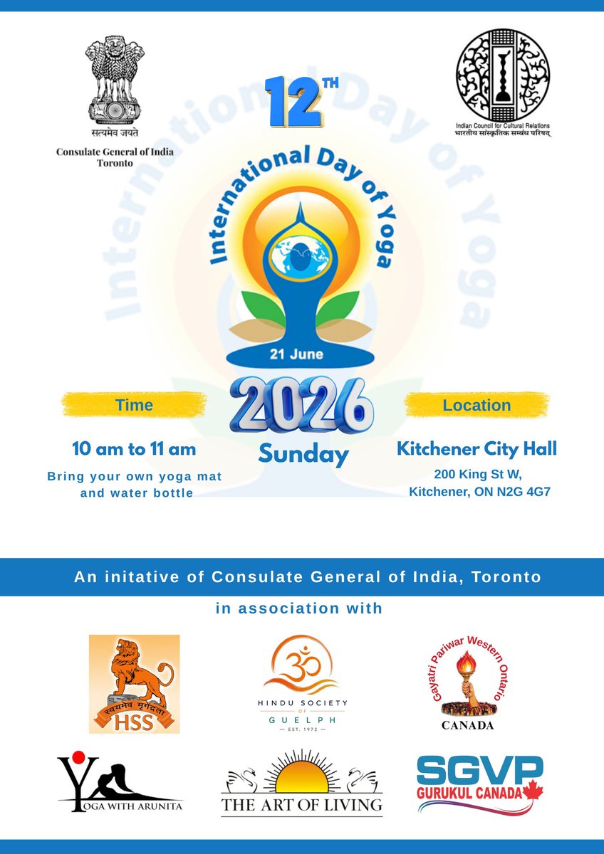 sgvpca's tweet photo. Celebrating 12th International Day of Yoga in @CityKitchener @Canada with @IndiainToronto @HCI_Ottawa 
@GurukulParivar https://t.co/pn4t7RIfxi