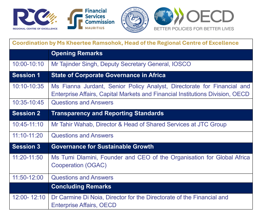 RCEMauritius's tweet photo. Registration closes at 17:30hrs Mauritius time- Transparency, Accountability, and Sustainability: Reinforcing Corporate Governance in Africa 
Tues,2 June 2026 10:00hrs-12:00hrs  
Register now: https://t.co/1exR4qeeAF https://t.co/fwn5JFnyg0