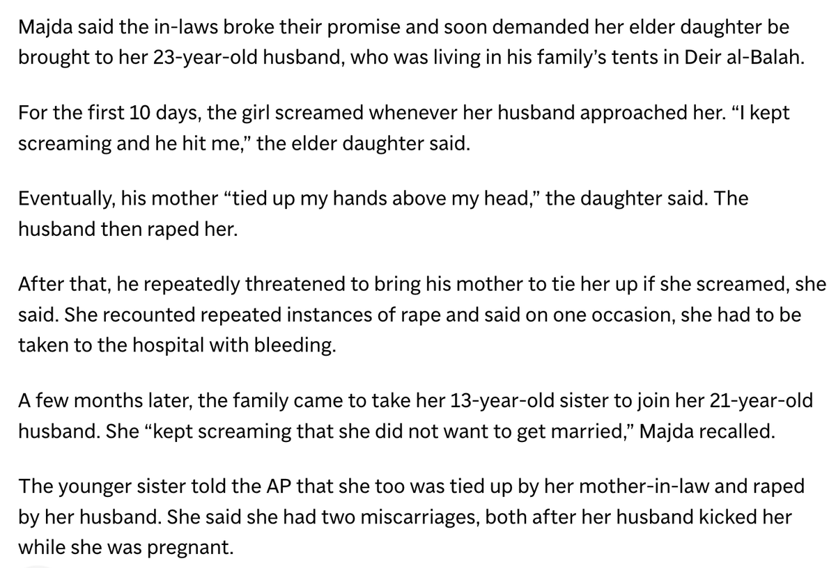 NoahPollak's tweet photo. I'm surprised that AP is covering forced child marriages in Gaza, a widespread practice. What a lovely society. https://t.co/ds7Um6tBDU