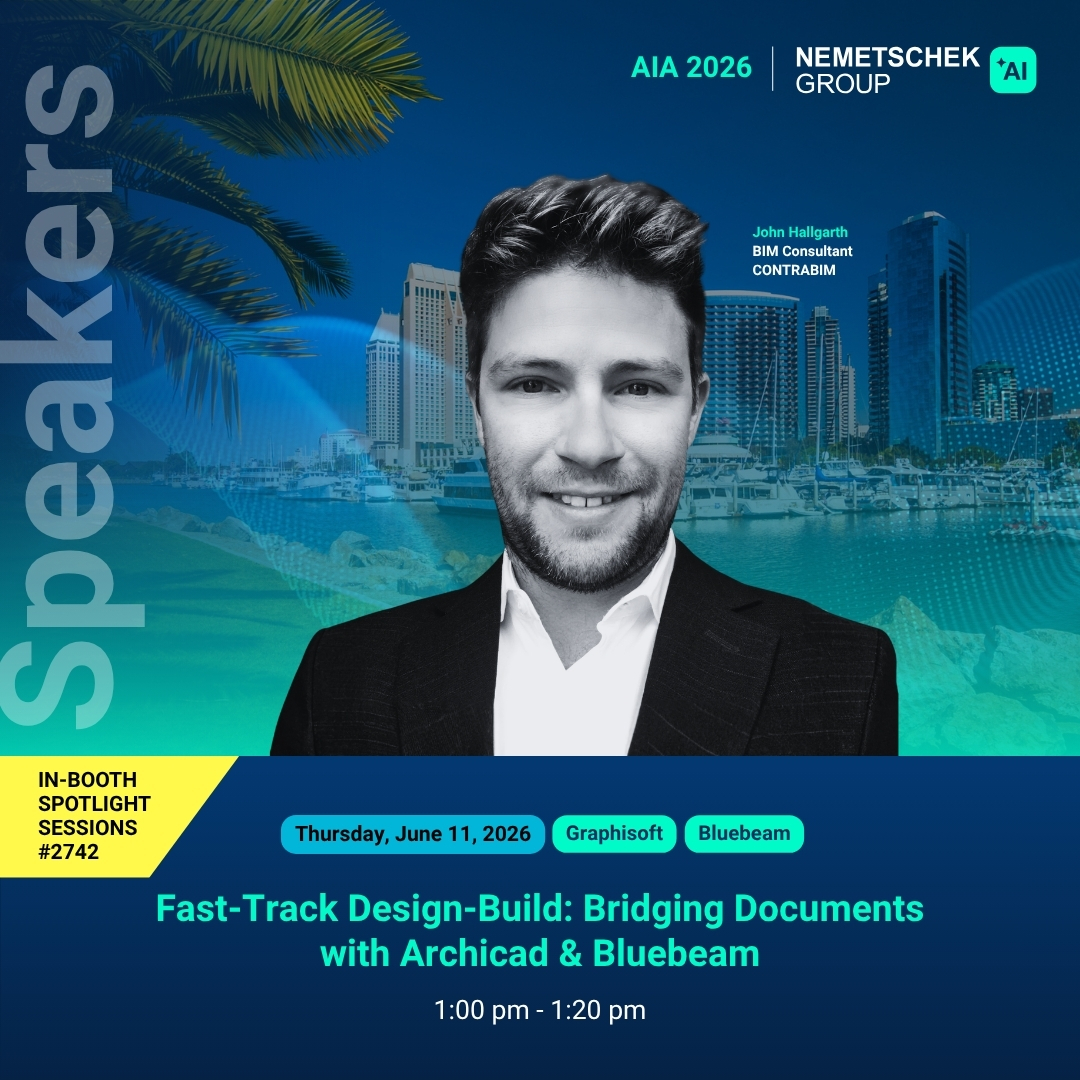 GRAPHISOFT's tweet photo. Join us on June 11 at #AIA26 Expo, @nemetschekgroup booth #2742, for a full day of in‑booth presentations in San Diego.

We’ve lined up sessions on site density, connected design, and fast‑track BIM workflows—check the slides for all topics and times.

Register: https://t.co/hvTlI8ZPuq