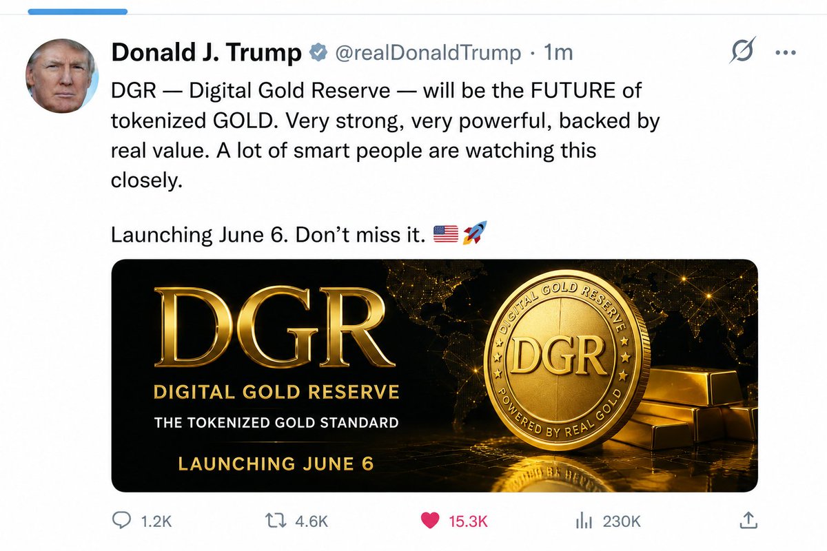 BTC_Warriors1M's tweet photo. Look who just tweeted… 👀
This isn’t random. Something bigger is building here.
DGR — Digital Gold Reserve — keeps showing up, and now this…
June 6 is getting close. Pay attention. 🚀

https://t.co/Hi2kIBWtlz https://t.co/jTkRTH3wo8
