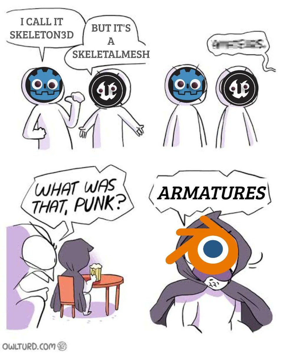 meme_blend's tweet photo. An armature in 3D modeling refers to a digital skeleton used for character animation. https://t.co/Ch7OMsn64N