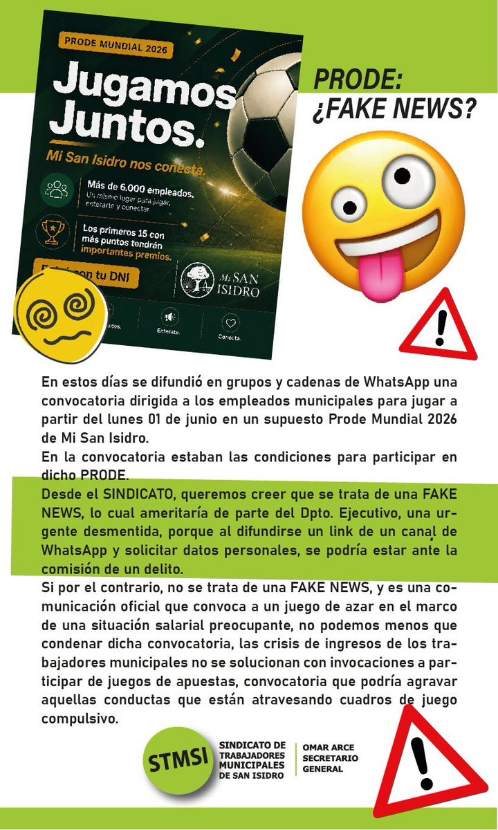 STMSI1's tweet photo. #stmsi | Prode ? @sanisidrogob @ramonlanus ?????
FAKE NEWS ???? 🤪😝 https://t.co/V83IdQH72o