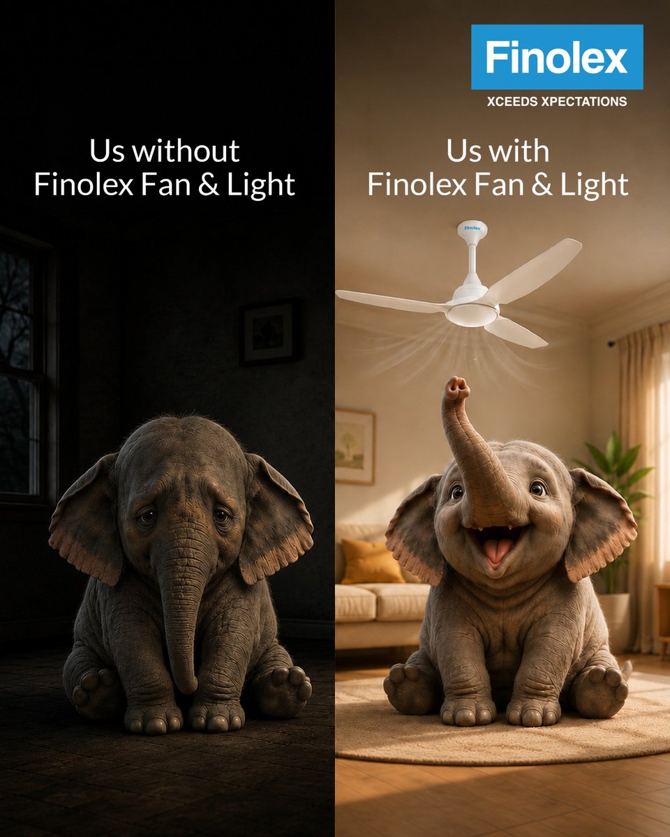 FinolexCables's tweet photo. From dull moods to happy vibes. 😔➡️😄
💡A little light and a cool breeze can change everything.

#Finolex #ViralElephant https://t.co/Ziio4zoij3