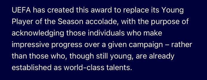 HavenPleasant's tweet photo. Yamal won last season not eligible for this season's award https://t.co/FHKjCBmF9T