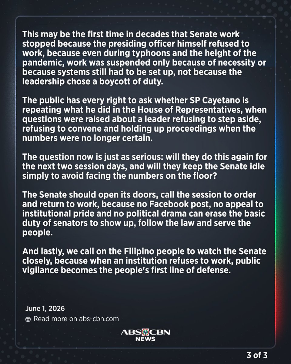 ABSCBNNews's tweet photo. The minority bloc issues a statement, says majority boycott not about Senate independence. | via @RG_Cruz12479 https://t.co/QXxQpfOeMK
