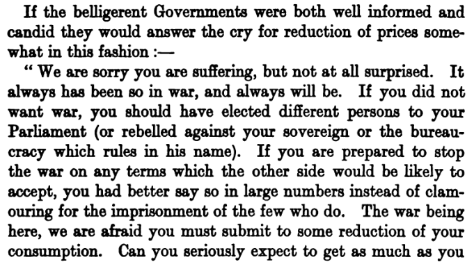 Smithdanj's tweet photo. Edward Cannan (An Economist's Protest) on the consumer suffering required for a war: https://t.co/RDIpqrbVLZ