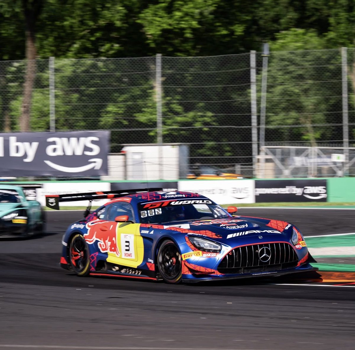 A14Management's tweet photo. During the start of the 3 Hours of Monza, the @VerstappenCOM team car, driven by @dani_juncadella, who was in the first stint at the wheel of the No. 3 Mercedes-AMG GT3, suffered a serious multi-car accident that caused extensive damage to the front end. https://t.co/gATODEIHZX