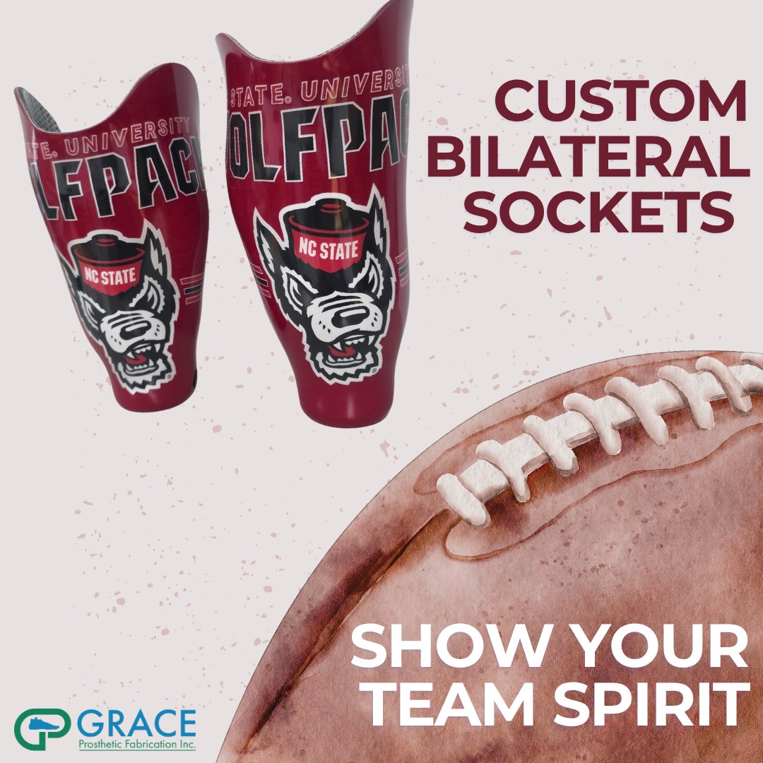 gpfinc's tweet photo. These NC State Wolf Pack Bilateral Sockets highlight how design and performance can come together to create something both durable and meaningful. 
#GraceProsthetics #Prosthetics #OandP https://t.co/Hd5HlH6Cp2