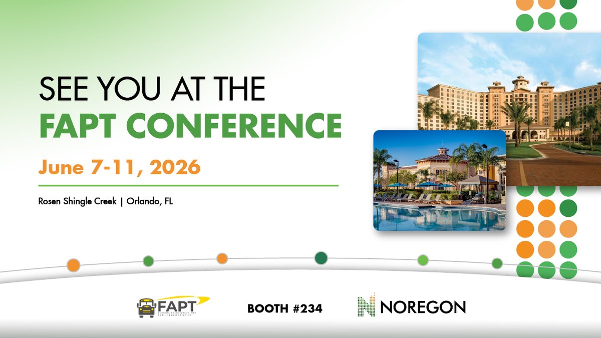 NoregonSystems's tweet photo. We’re headed to the Florida Association of Pupil Transportation Conference June 7 to June 11! 🚌 Stop by booth 234 to connect with Noregon and see how we’re helping fleets improve vehicle health, uptime, and maintenance efficiency. https://t.co/KtSkgEg7fK