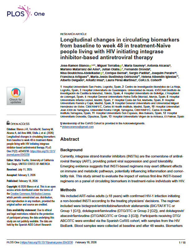 docusalut's tweet photo. Article a #Docusalut: Longitudinal changes in circulating biomarkers from baseline to week 48 in treatment-Naïve people living with HIV initiating integrase inhibitor-based antiretroviral therapy https://t.co/6fj2f6PxMV @SonEspases #PublicaSalutIB https://t.co/3AwSosYL18