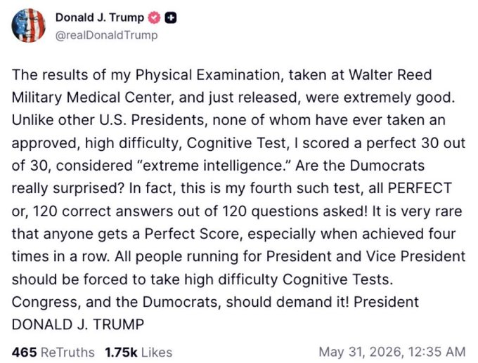 ImBreckWorsham's tweet photo. Trump says he was diagnosed with "extreme intelligence." 

😂🤣👌 https://t.co/6yz82p62Q4
