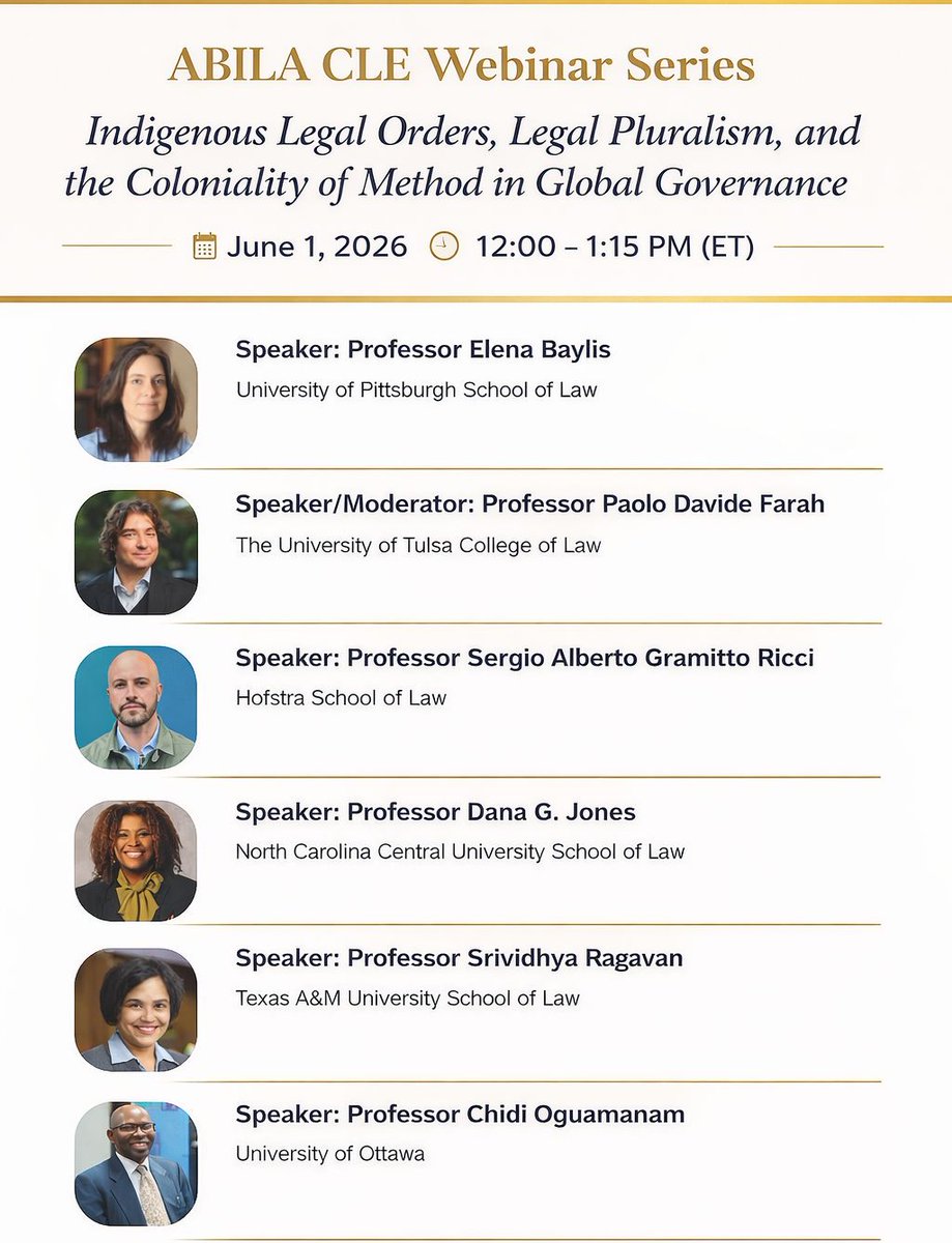 chidi_oguamanam's tweet photo. Looking forward to speaking today at 12 PM (ET) the @ABILA_official webinar, “#Indigenous Legal Orders, Legal Pluralism, and the #Coloniality of Method in Global Governance.” Register for free here: https://t.co/7q8daJ1uSH
#IndigenousKnowledge #LegalPluralism #GlobalGovernance https://t.co/2zmr7koWt2
