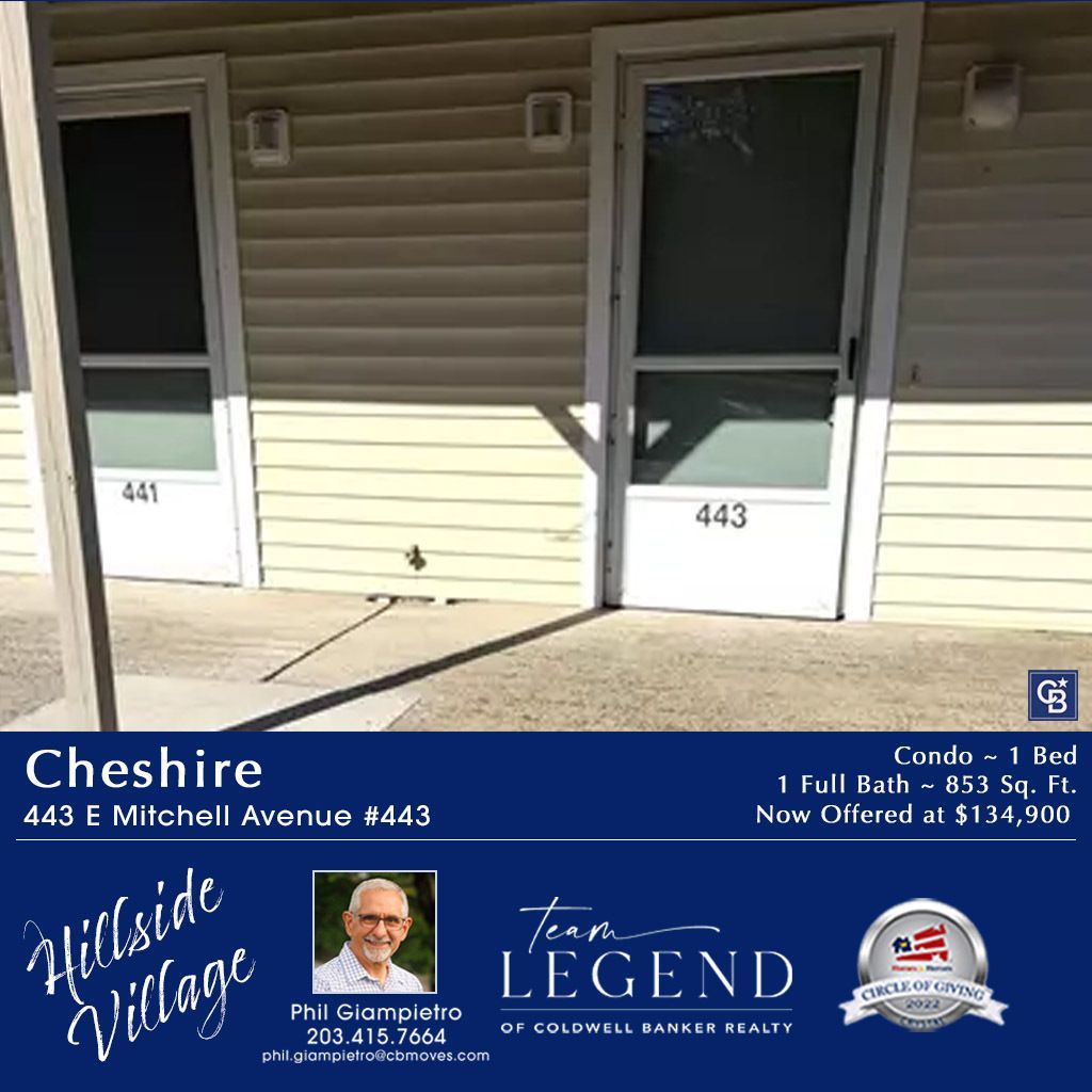Phil027's tweet photo. Hillside Village ~ Cheshire ~ 62+ Community
Team Legend ~ Of Coldwell Banker

443 E Mitchell Ave #443 Cheshire CT 06410
1 Bed ~ 1 Full Bath ~ 853 Sq. Ft. ~ Now at $134,900
Visit the listing https://t.co/oF5tEblH9Y

Call or text me 203-415-7664
Email: Phil.Giampietro@CBmoves.com https://t.co/PTf7sz1TAG