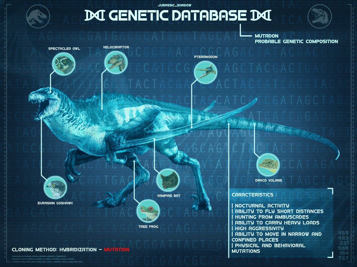 jurassic_shadow's tweet photo. 🧬 Genetic Database 🧬
└ Mutadon
Probable Genetic Composition

#JurassicWorld #JurassicWorldRebirth https://t.co/1w4mGygcJG