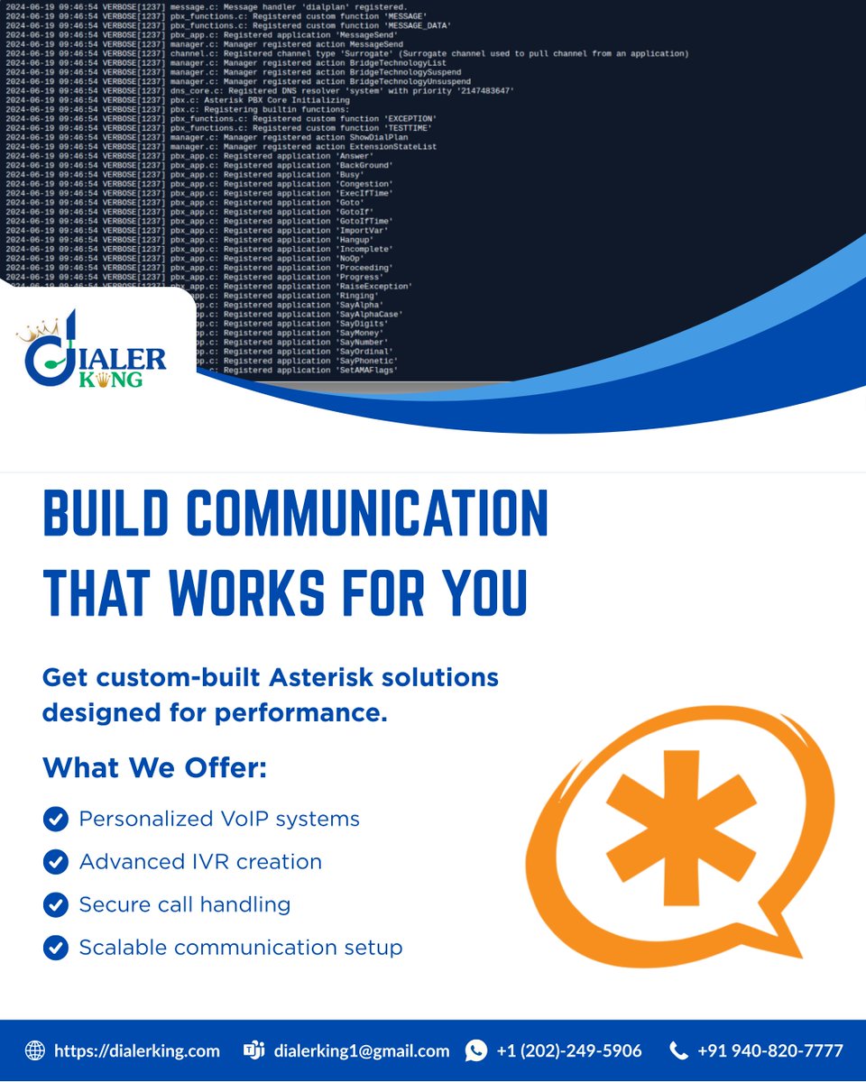 DialerkingT's tweet photo. Is Your Business Communication Helping You Grow… or Holding You Back?

That's where Asterisk Solutions come in. Whether you're running a contact center, customer support team, sales department

✅Check out our site: 🌐 https://t.co/gERVkpO8aH https://t.co/fnhTtnyj6l