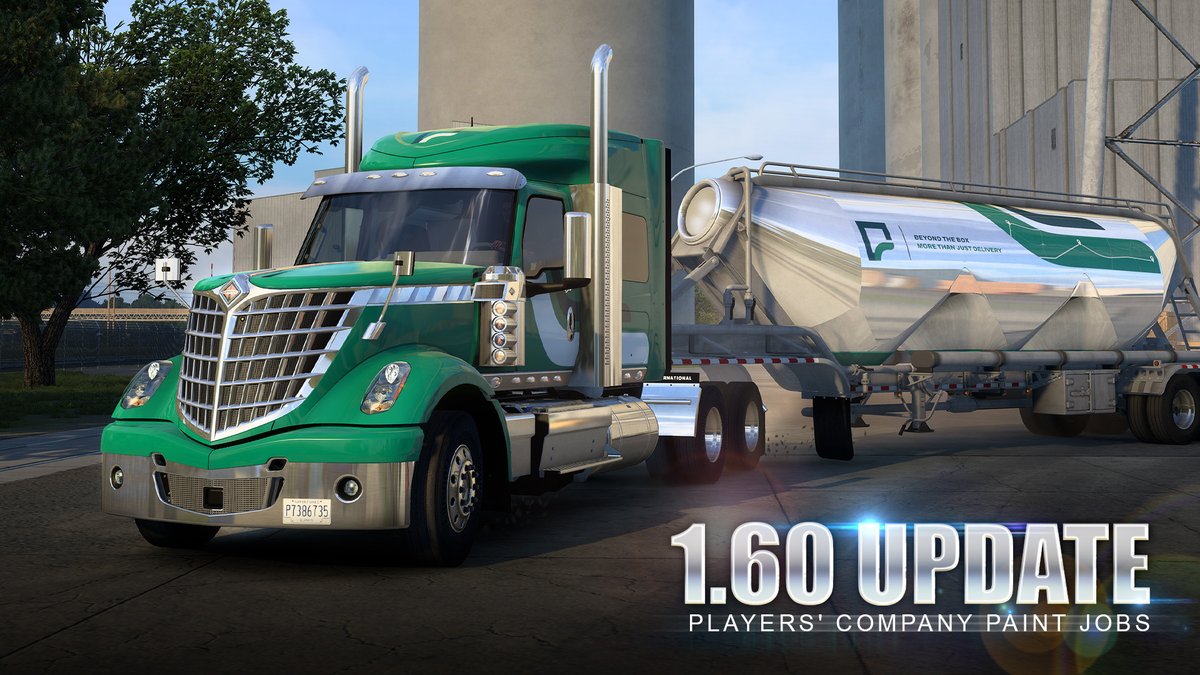 SCSsoftware's tweet photo. Today, we're excited to reveal a new feature coming to American Truck Simulator in Update 1.60: Players' Company Paint Jobs! 🎨🚛

You'll be able to customize your trucks and trailers with themed paint jobs inspired by your chosen company identity. 🤩

See more at 👉 https://t.co/44p5O80h4V