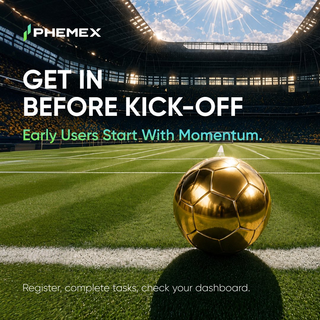 Phemex_official's tweet photo. 🥳 From Jun 8 - 11, completing any eligible task can earn an extra Golden Ball on the Early Bird stage.

One Golden Ball connects the whole campaign. Three Ways ⤵️
1. Victory Rush: predictions + Boxes (3 gold balls = 1 boxes draw chance)
2. Trading Showdown: team + individual leaderboards
3. Super Prediction: event sprints + Prediction Trading Volume Top 100

How to register on the Early Bird stage: 👉https://t.co/dFcWSBpyYn

🎁 100% Winning Blind Box. Get ready to earn the Ball. Predict the Cup. ⚽️🏆