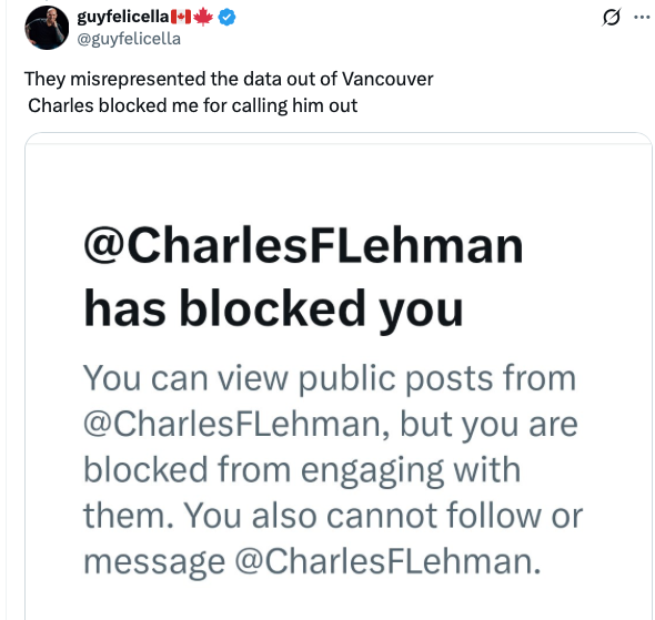 DerekFinkle's tweet photo. When pro-injection site social media influencer @guyfelicella blocks people, he says it's not because he lost an argument. It's for the good of his mental health. But when people block Guy, guess what? It's because they were losing the argument. https://t.co/MLr2F6pBY0