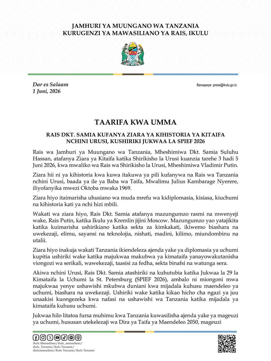 MichuziJr's tweet photo. RAIS SAMIA KUFANYA ZIARA YA KIHISTORIA NCHINI URUSI https://t.co/GRM1VXNXO7