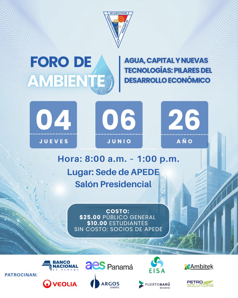 Apedeorg's tweet photo. 🌎Te invitamos al Foro de Ambiente 2026

📅 4 de junio
📍 Sede de APEDE – Salón Presidencial
⏰ 8:00 a.m. a 1:00 p.m.

Inscríbete en el link: https://t.co/OIFmtex85Y https://t.co/URR1E6EyzN