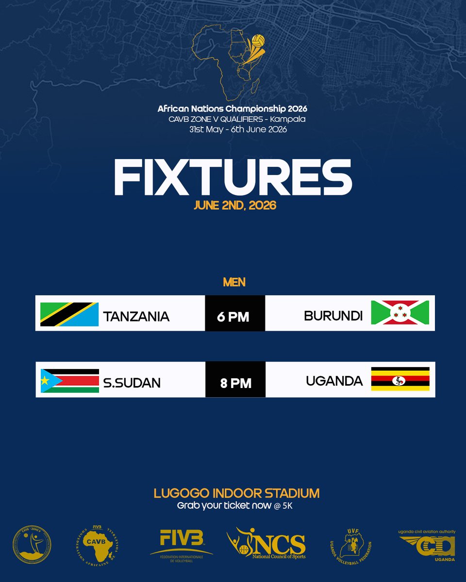 Zone5volleyball's tweet photo. We got you covered for a entire week...
@CAVBPressAfrican Nations Championship.
Kampala Uganda.
#NationsChampionship26
#Zone5Volleyball
#Kampala2026
#LA2028 #Olympics https://t.co/TJlzGRoAXN