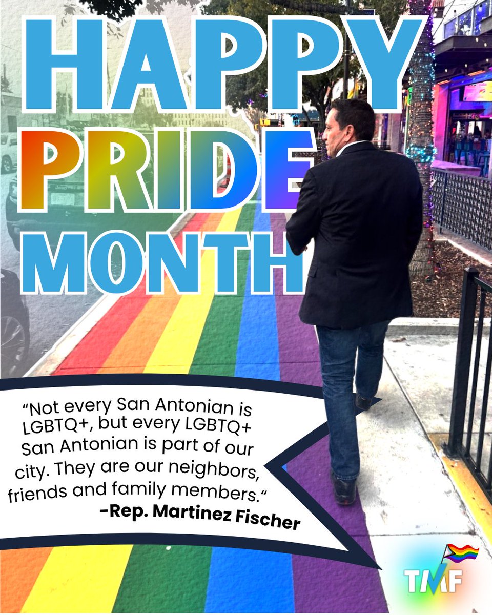 TMFtx's tweet photo. Happy Pride, San Antonio! 🏳️‍🌈 

This month and always I’m standing alongside our LGBTQ+ community. I’m proud of our city for working around Gov. Abbott’s hateful crosswalk ban by using sidewalks — let’s keep that energy all through this month and beyond! https://t.co/jSq37WBLhV