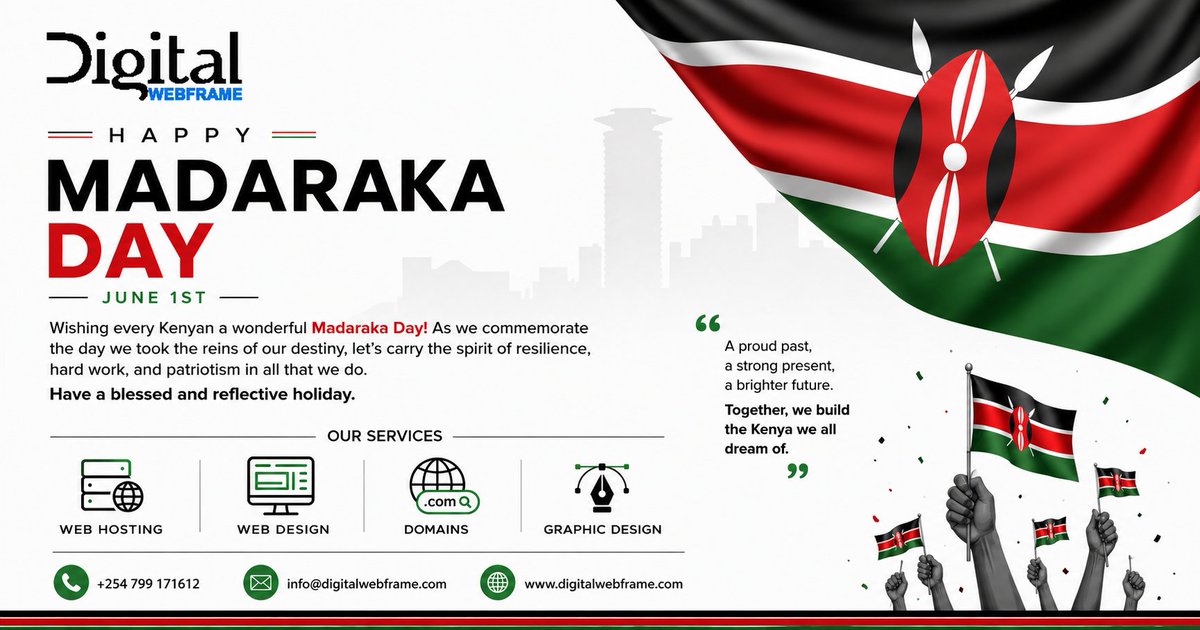 digitalwebframe's tweet photo. Happy Madaraka Day, Kenya!

Today, we join millions of Kenyans in celebrating Madaraka Day, a historic milestone that marks the moment our nation took charge of its own destiny and set the foundation for the Kenya we proudly call home today. https://t.co/tECQ9V85Nd