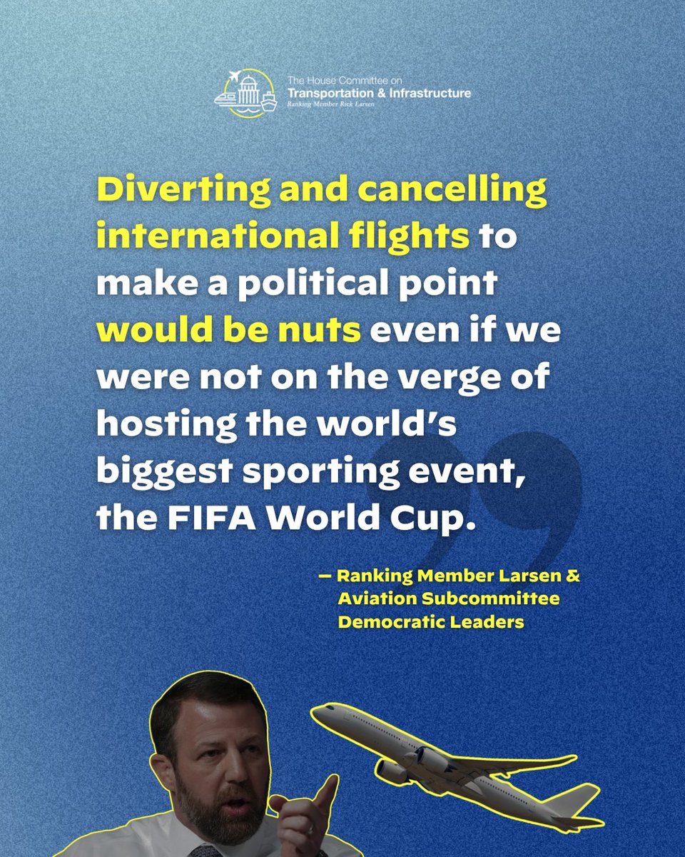 TransportDems's tweet photo. Secretary Mullin's plan to divert international flights is nuts.

Last week, the Aviation Subcommittee's Democratic leaders spoke out. https://t.co/bGjFd8hDyG