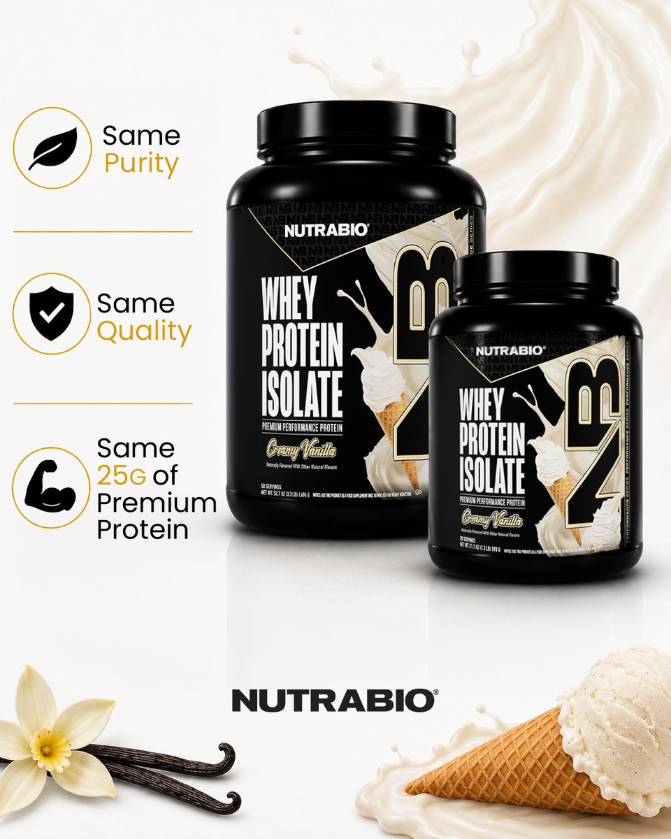 NutraBio's tweet photo. Same formula. Same quality. Brand new sizing 👀

Your favorite protein just got a fresh update:
2lb ➡️ 1.5lb (20 servings)
5lb ➡️ 3.4lb (50 servings)

Still the same fully transparent formula, amazing flavors, and quality you trust💪 https://t.co/WFRLuI0i7V