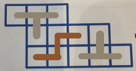 marvhus's tweet photo. @packyM I found a few ways to do it using combinations of A/B and B/C, though it requires using the same tetramino more than once.

Using A, B, and C together doesn't seem to be possible. 
Using D or E doesn't seem possible at all, as that would block off other squares completely. https://t.co/WFEcSgtmvG