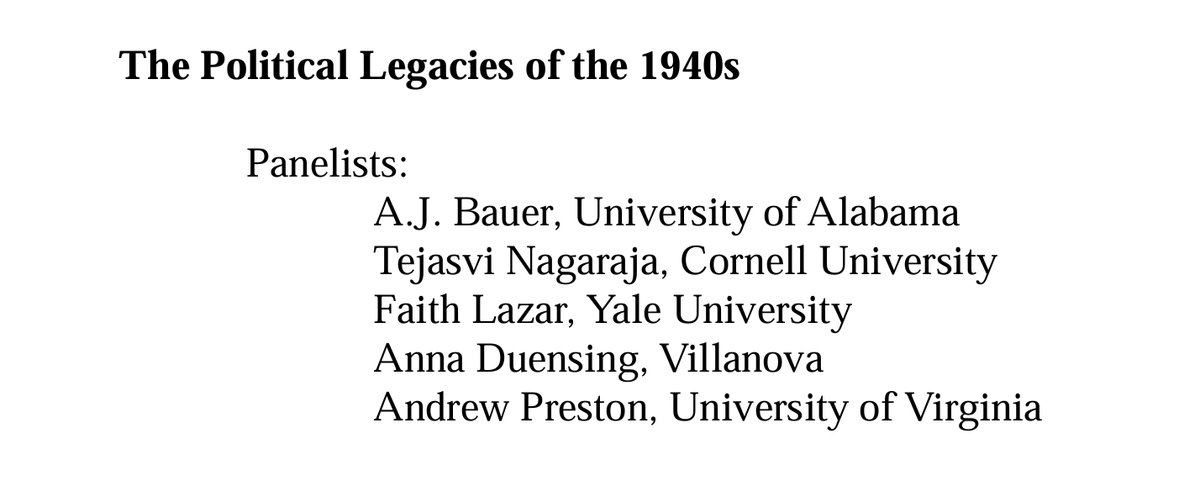 TejNagaraja's tweet photo. This week is the American Political History Conference (APHC) — in Washington D.C.

This Friday, June 5 at 10:45am — checkout our dynamic session on "The Political Legacies of the 1940s". https://t.co/Fnpc0eBrrH