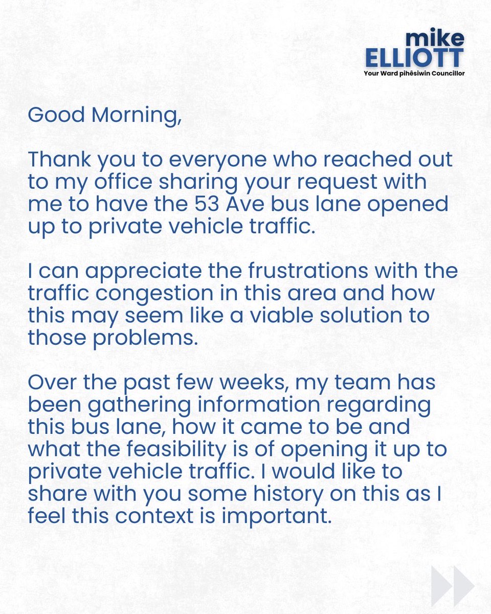 AFPAElliott's tweet photo. Please see my update on the 53 Ave Dedicated Bus Lane. #yeg #yegcc 1/2 https://t.co/vgiVLDGA8J