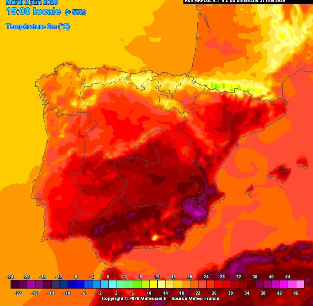 MeteoSE's tweet photo. Mañana martes 2 de junio, zonas de la Región de Murcia y del sur de la provincia de Alicante tendrán las temperaturas más altas de todo el país. 

https://t.co/hkBaY30Ok6 https://t.co/r3kv9RXNUk