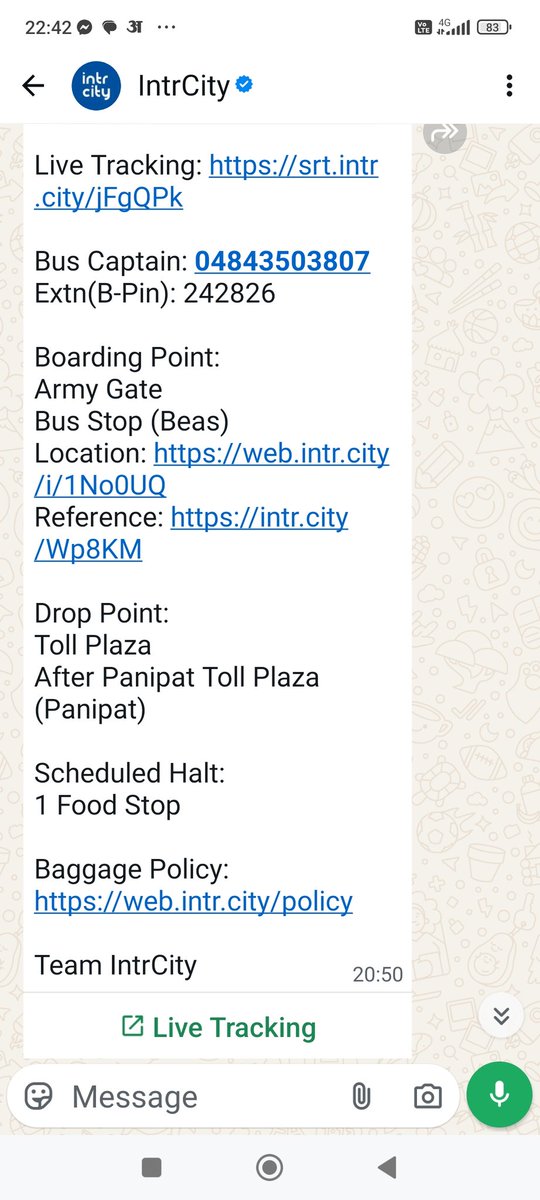 anshu4narang's tweet photo. @anilvijminister @PANIPAT_POLICE
@police_haryana @cmohry sir 
@IntrCity bus services group of burglar. not pick me and leave me on gt road at beas I am come 4M village ghuman nw whr I go. no othr transport BUS AR11D3300 Reach panipat toll from 4:00 am to 4:30  2/6/26 DO NEEDFUL https://t.co/e7hN8VKZbb