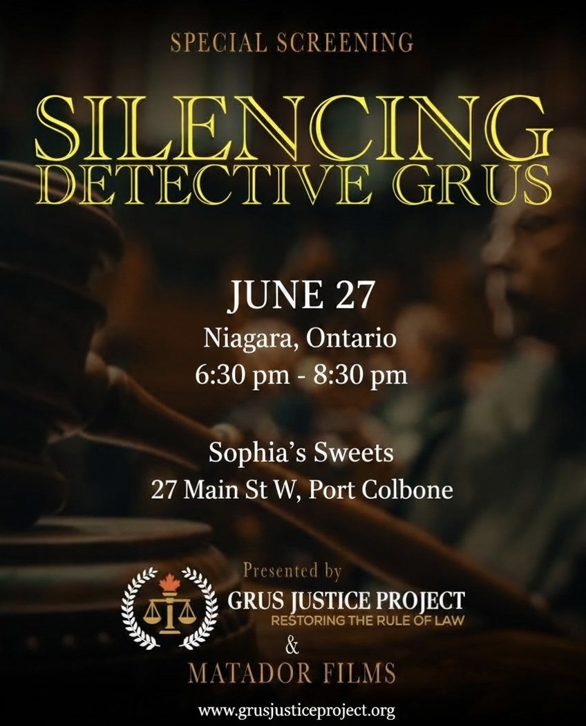 SilencingGrus's tweet photo. June 27th
Niagara Ontario, are you ready?  "Silencing Detective Grus" documentary is coming to you.

For details and more screening locations - https://t.co/qBEQSqmgbQ

#silencingdetectivegrus https://t.co/YnoRzwjV7a