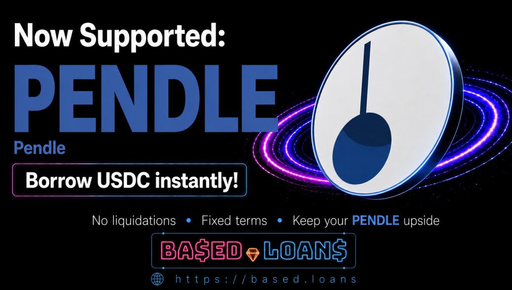Based_Loans's tweet photo. Pendle built fixed-rate yield for DeFi.

Based Loans built fixed-term lending.

$PENDLE holders understand better than most why predictable rates matter. 

Now your $PENDLE position has a lending protocol that shares that philosophy.

https://t.co/gYDyHq5HWE https://t.co/EmzOnnKbDL