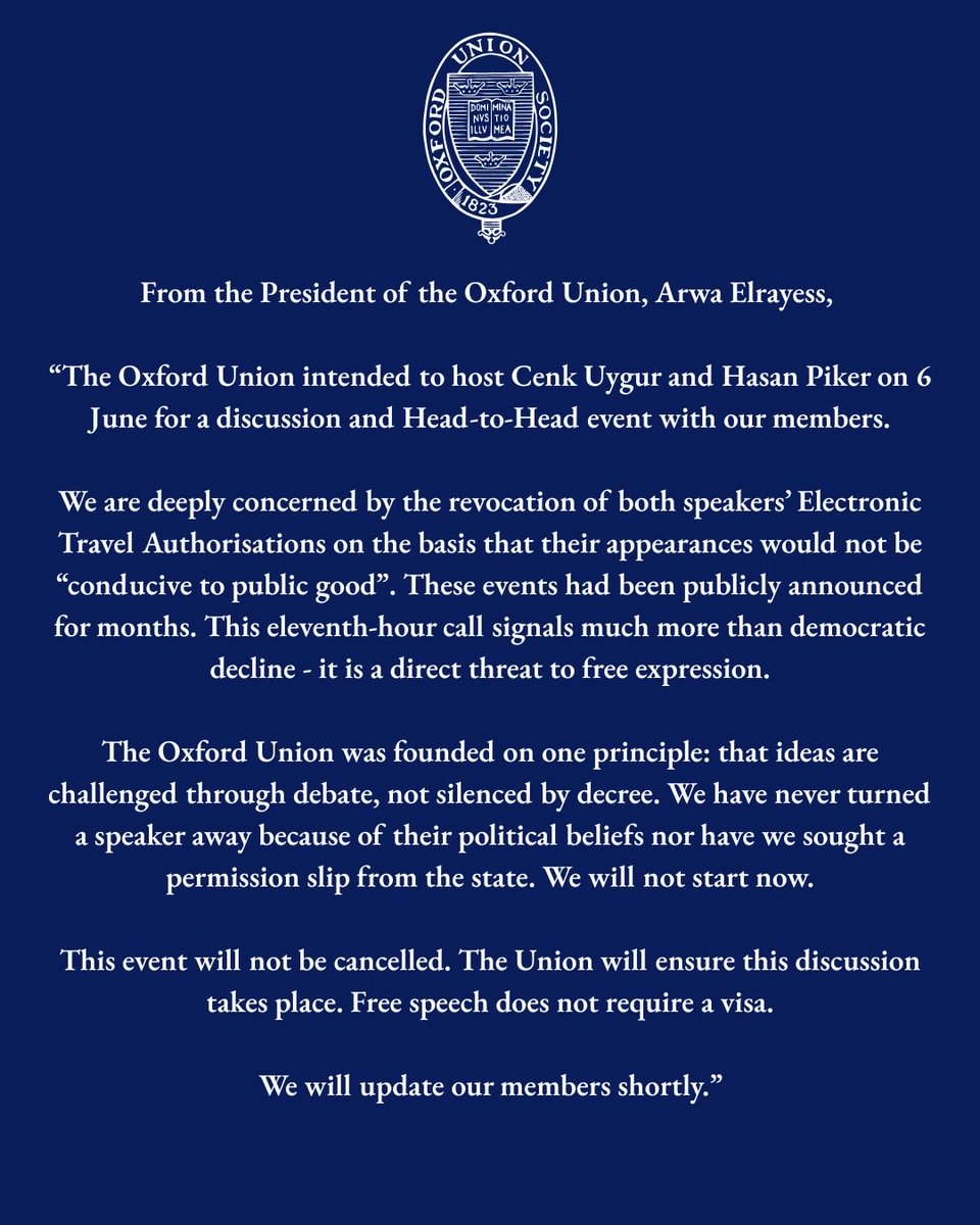 Oxford Union tweet media