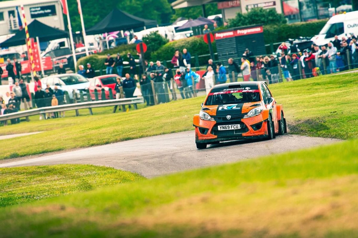 MaxFreemanRally's tweet photo. On this day in 2021 at the Neil Howard Stages with Ollie Mellors in the Proton Iriz R5. It was the first round of the British Championship and a first for post Covid rallying. As you can see letting rally drivers loose on a race circuit was a lot of fun. @BRCrally @mellorselliot https://t.co/I2n43Ri6Cc
